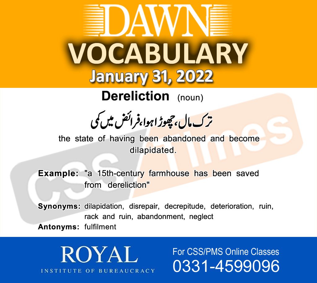 Daily DAWN News Vocabulary with Urdu Meaning (31January 2022)