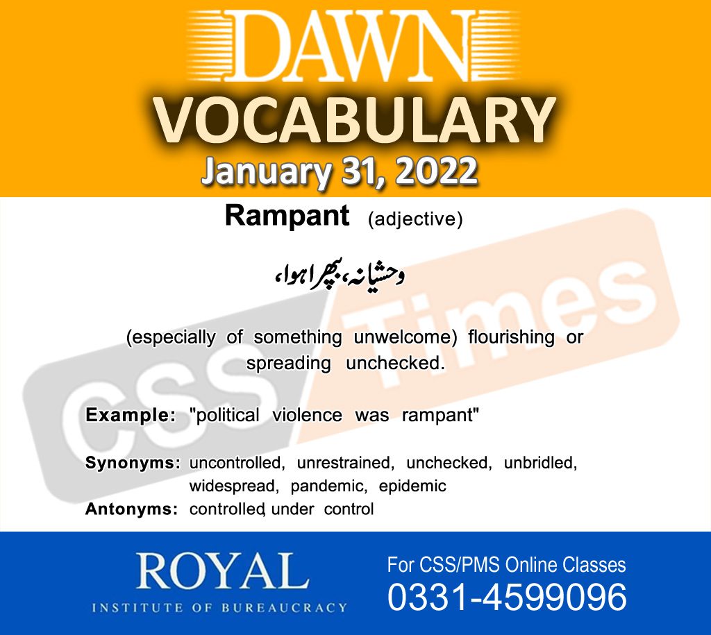 Daily DAWN News Vocabulary with Urdu Meaning (31January 2022)