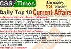 Daily Top-10 Current Affairs MCQs / News (January 13, 2022) for CSS, PMS