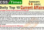 Daily Top-10 Current Affairs MCQs / News (January 14, 2022) for CSS, PMS