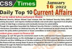 Daily Top-10 Current Affairs MCQs / News (January 16, 2022) for CSS, PMS