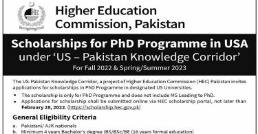 HEC Announced Scholarships for PhD Programme in USA