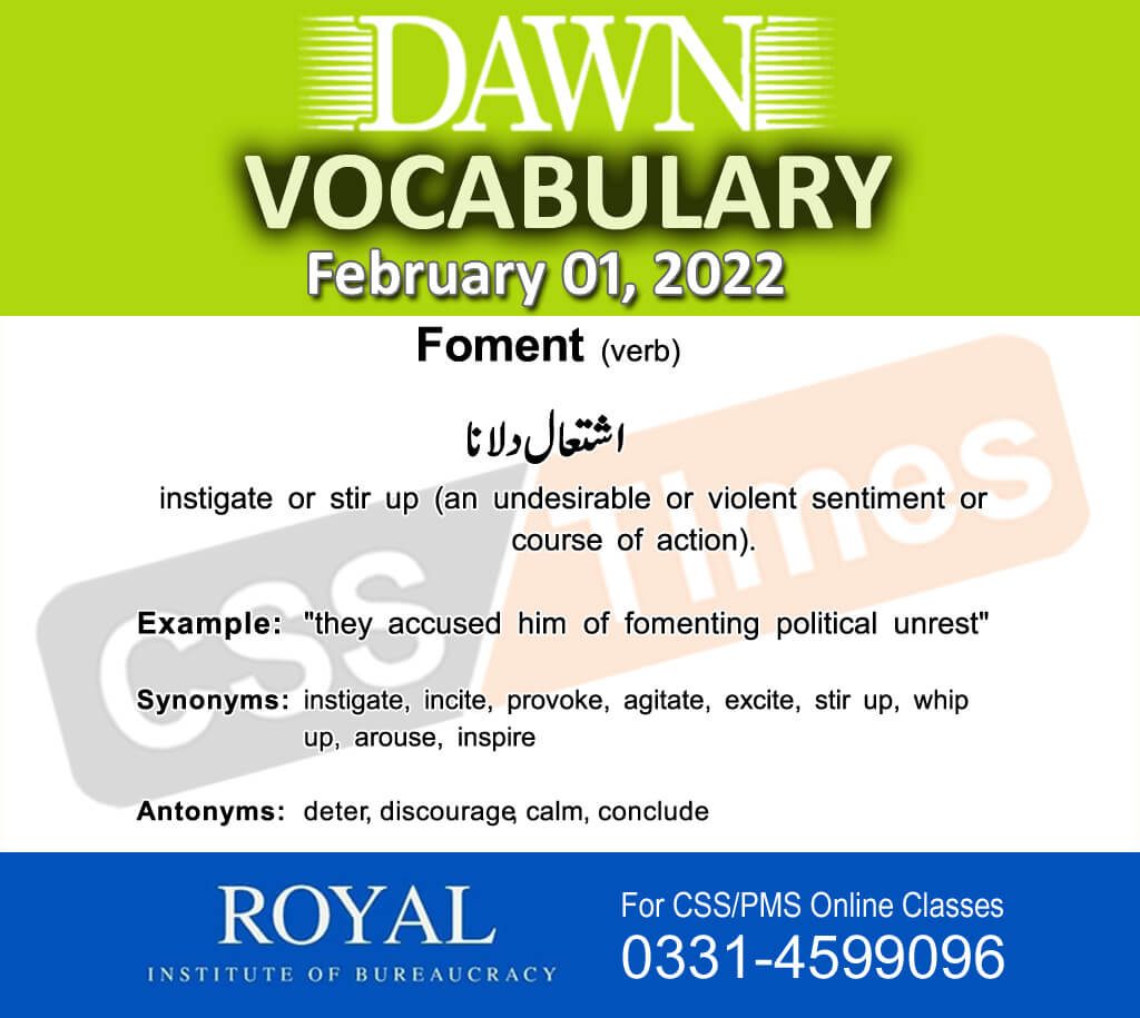 Daily DAWN News Vocabulary with Urdu Meaning (01 February 2022)