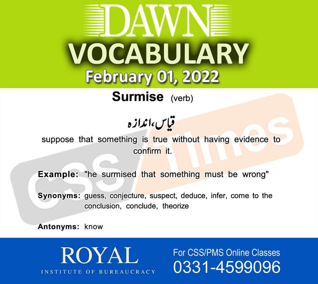 Daily DAWN News Vocabulary with Urdu Meaning (01 February 2022)