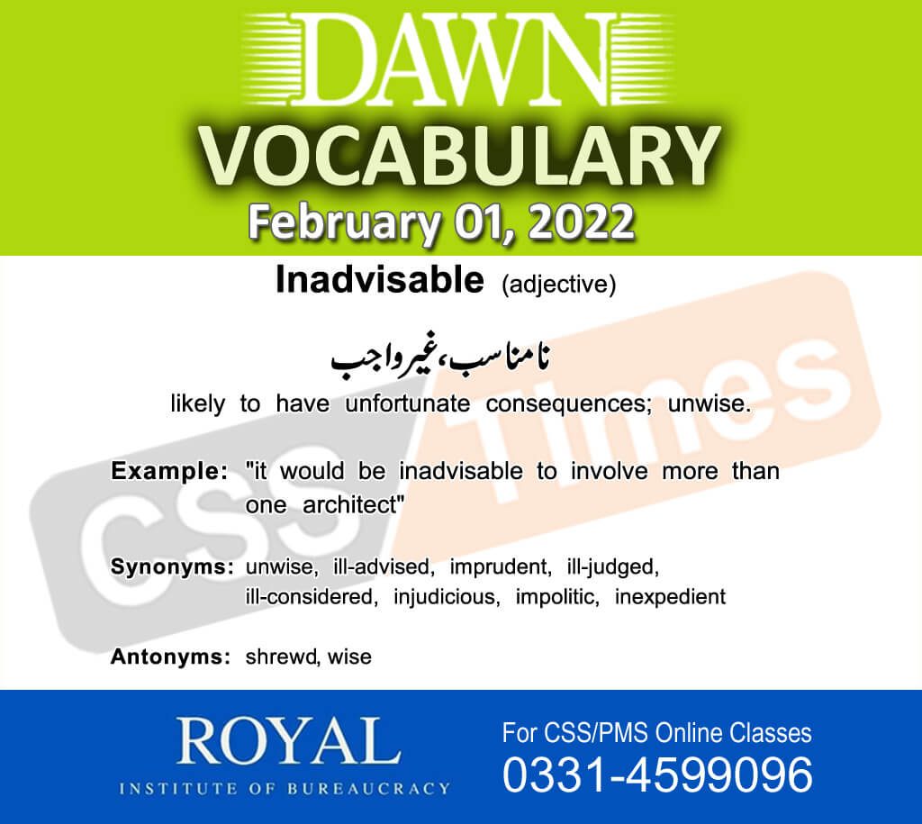 Daily DAWN News Vocabulary with Urdu Meaning (01 February 2022)