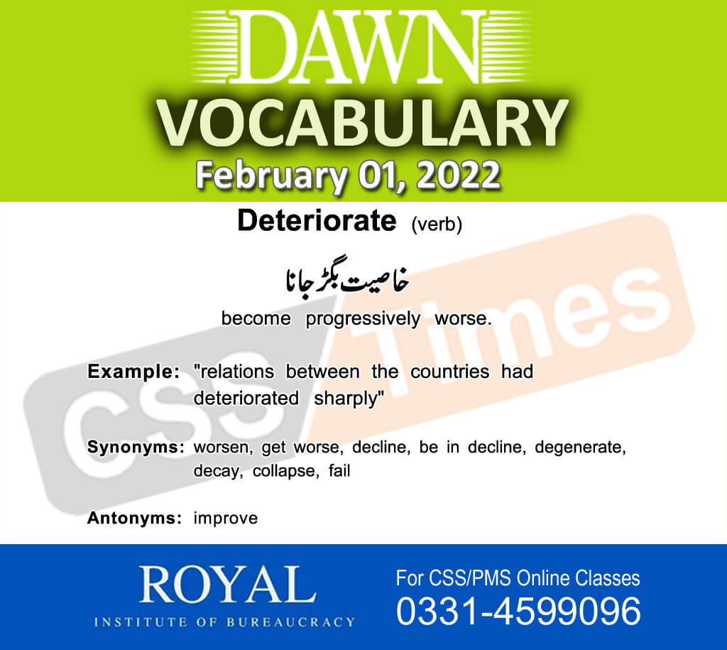 Daily DAWN News Vocabulary with Urdu Meaning (01 February 2022)