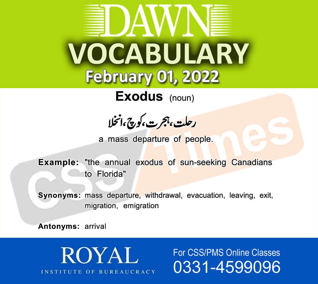 Daily DAWN News Vocabulary with Urdu Meaning (01 February 2022)