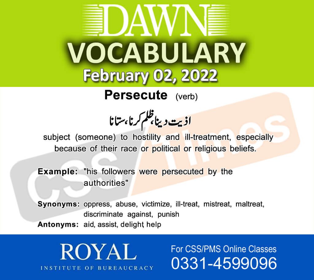 Daily DAWN News Vocabulary with Urdu Meaning (02 February 2022)