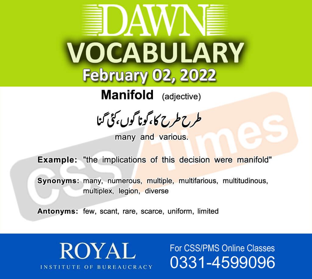 Daily DAWN News Vocabulary with Urdu Meaning (02 February 2022)