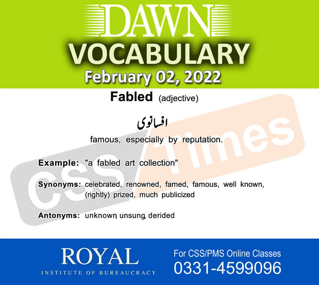 Daily DAWN News Vocabulary with Urdu Meaning (02 February 2022)