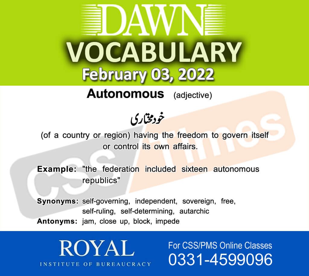 Daily DAWN News Vocabulary with Urdu Meaning (03 February 2022)