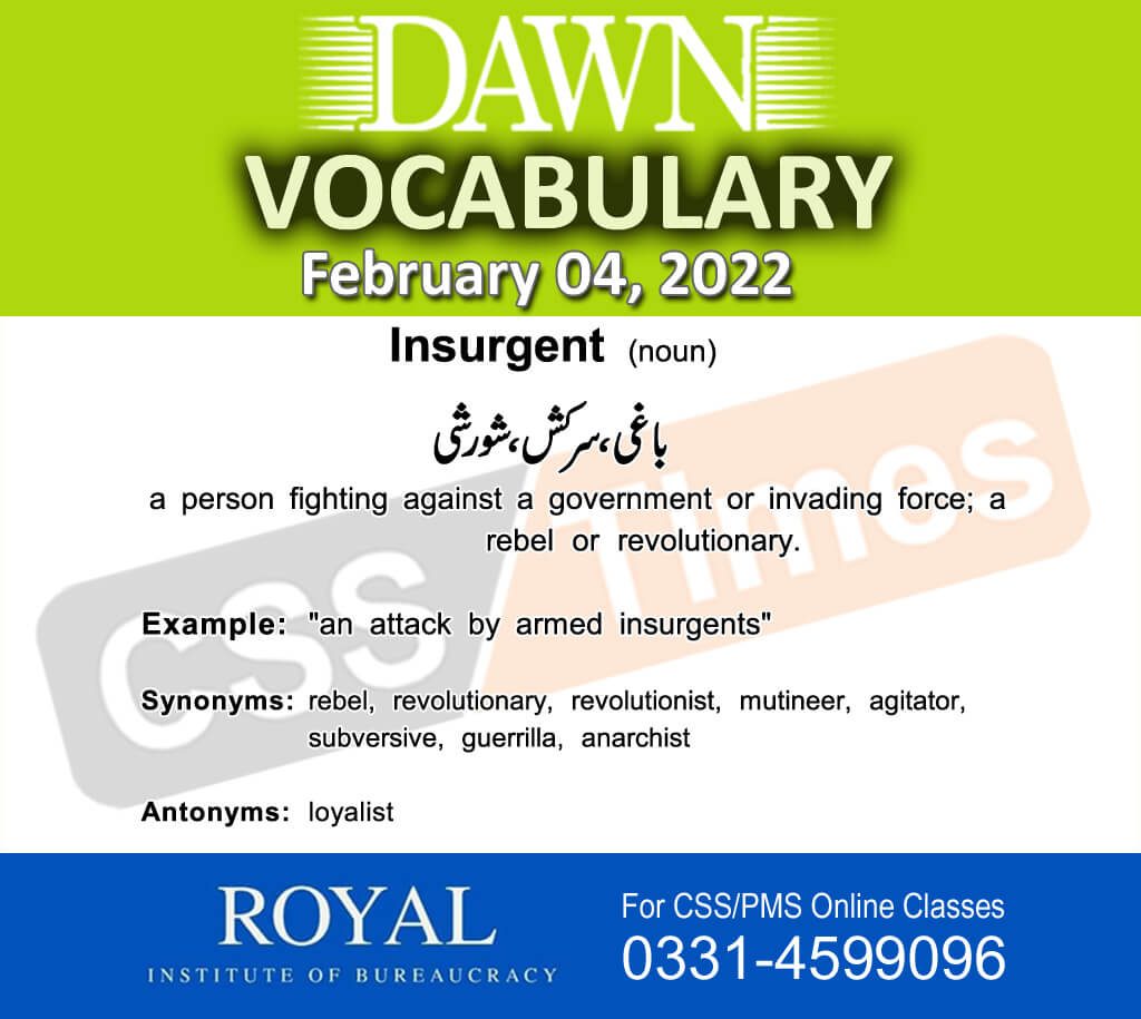 Daily English Vocabulary, Dawn Newspaper Vocabulary for CSS, Dawn Vocabulary for CSS