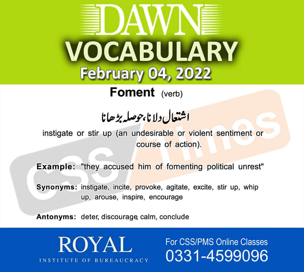 Daily DAWN News Vocabulary with Urdu Meaning (04 February 2022)
