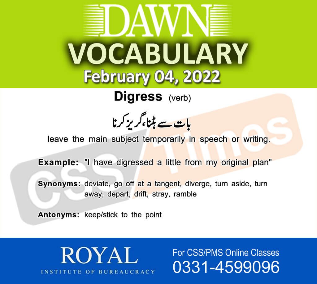 Daily DAWN News Vocabulary with Urdu Meaning (04 February 2022)