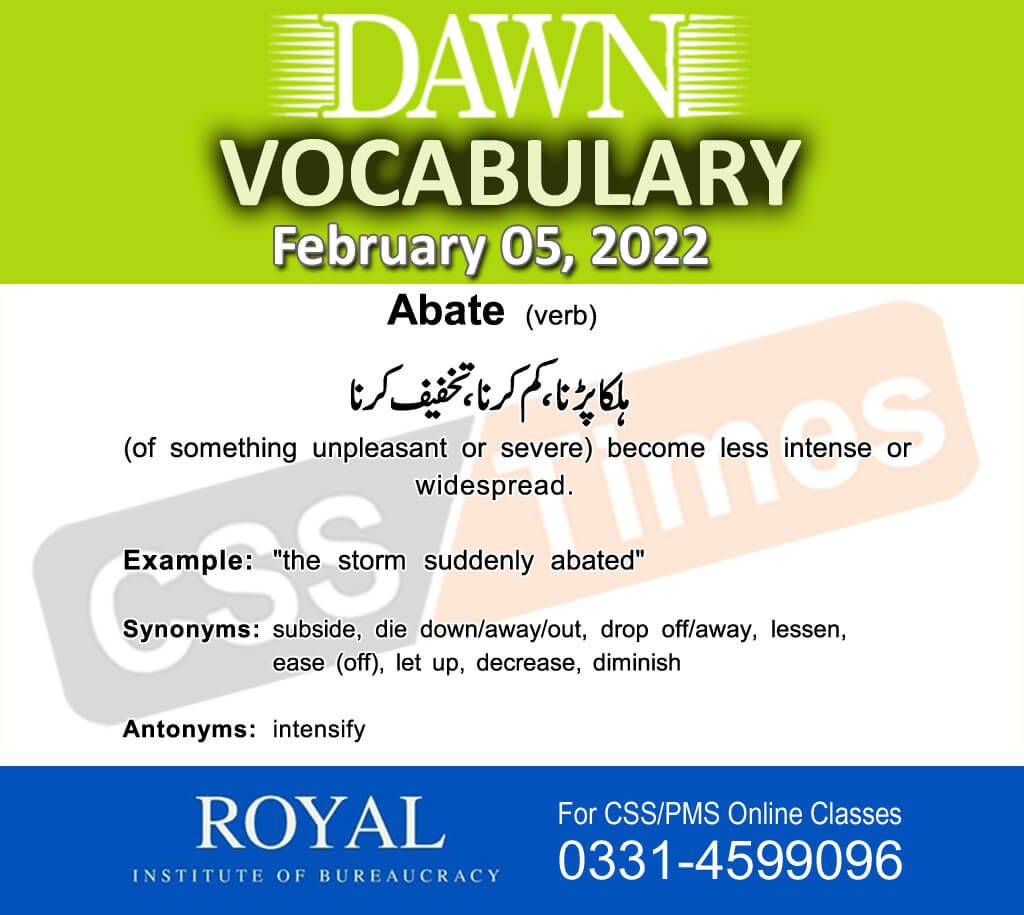 Daily DAWN News Vocabulary with Urdu Meaning (05 February 2022)