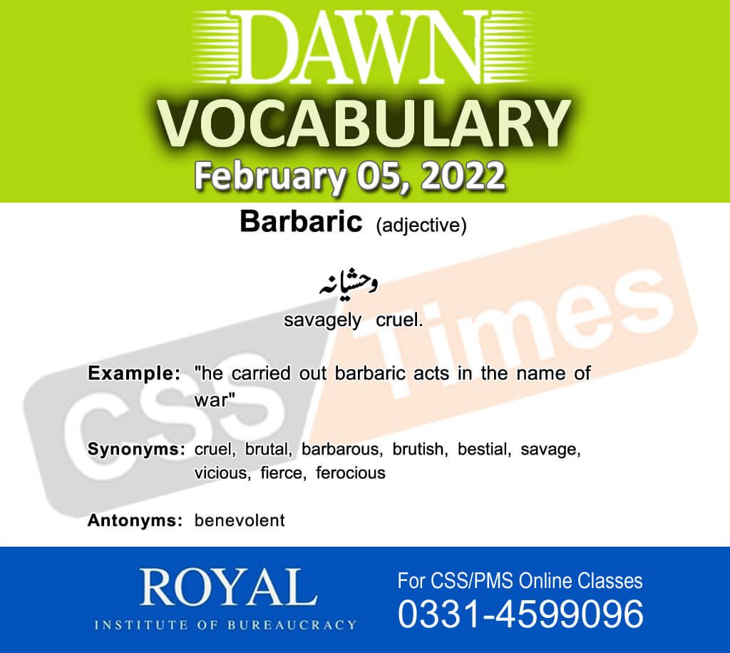 Daily DAWN News Vocabulary with Urdu Meaning (05 February 2022)