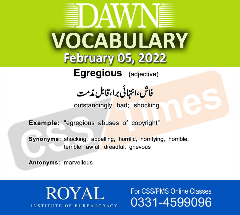 Daily DAWN News Vocabulary with Urdu Meaning (05 February 2022)