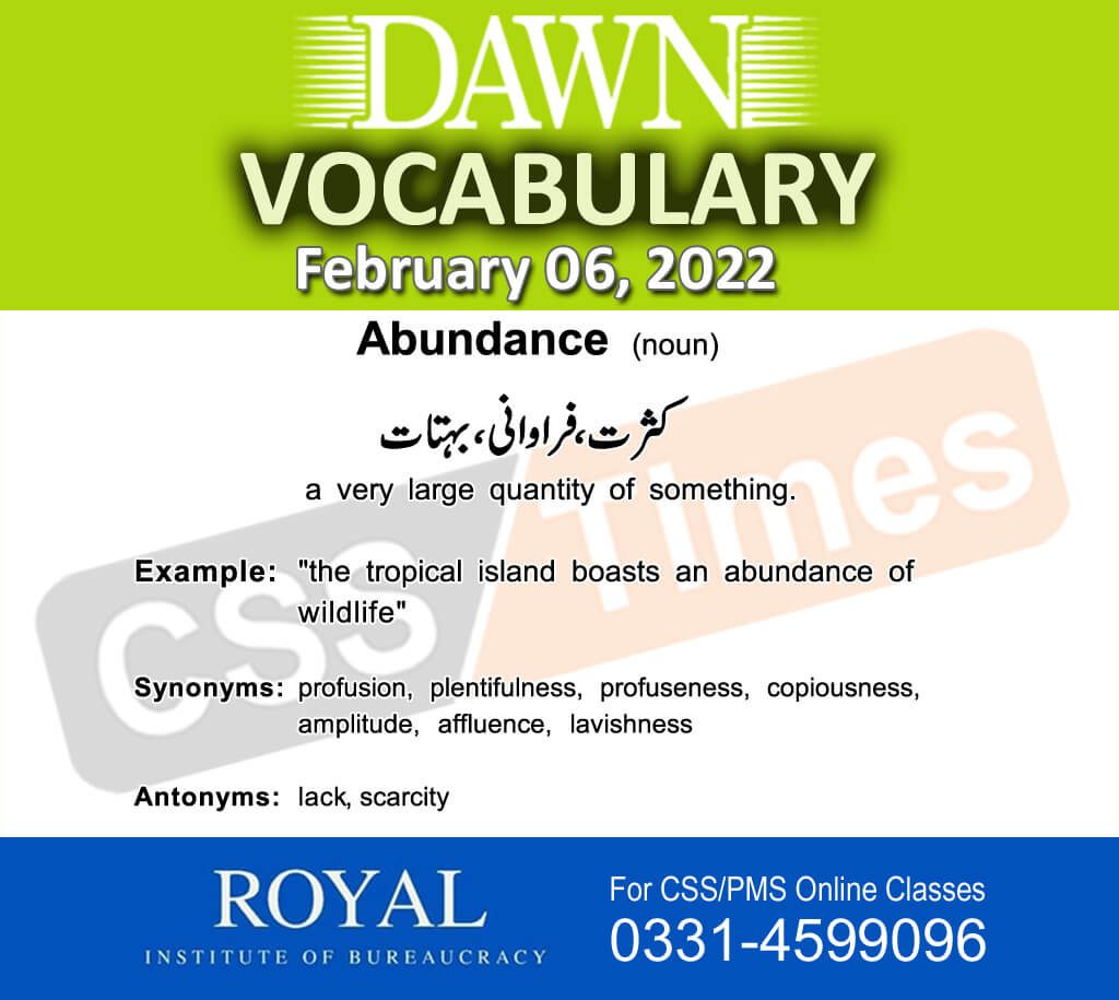 Daily DAWN News Vocabulary with Urdu Meaning (06 February 2022)