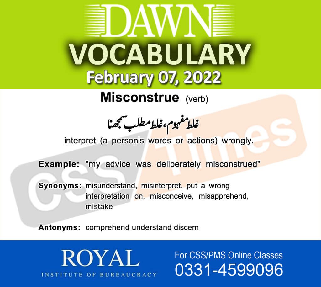 Daily DAWN News Vocabulary with Urdu Meaning (07 February 2022)