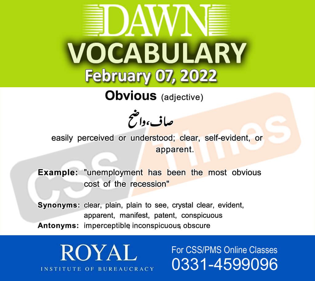 Daily DAWN News Vocabulary with Urdu Meaning (07 February 2022)