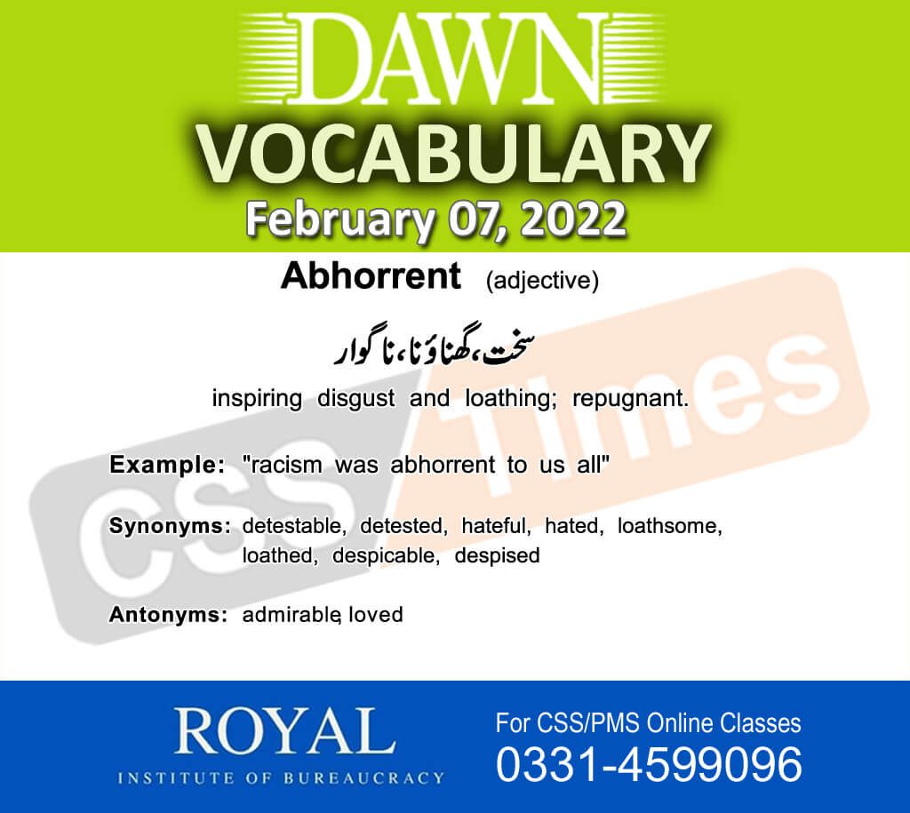 Daily DAWN News Vocabulary with Urdu Meaning (07 February 2022)