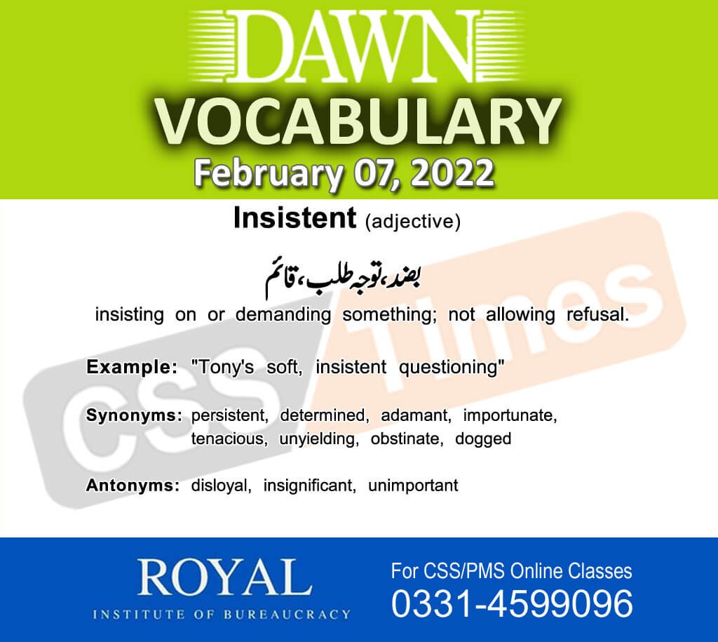 Daily DAWN News Vocabulary with Urdu Meaning (07 February 2022)