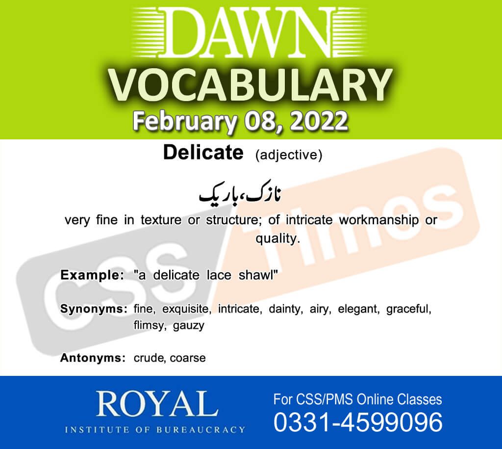Daily DAWN News Vocabulary with Urdu Meaning (08 February 2022)