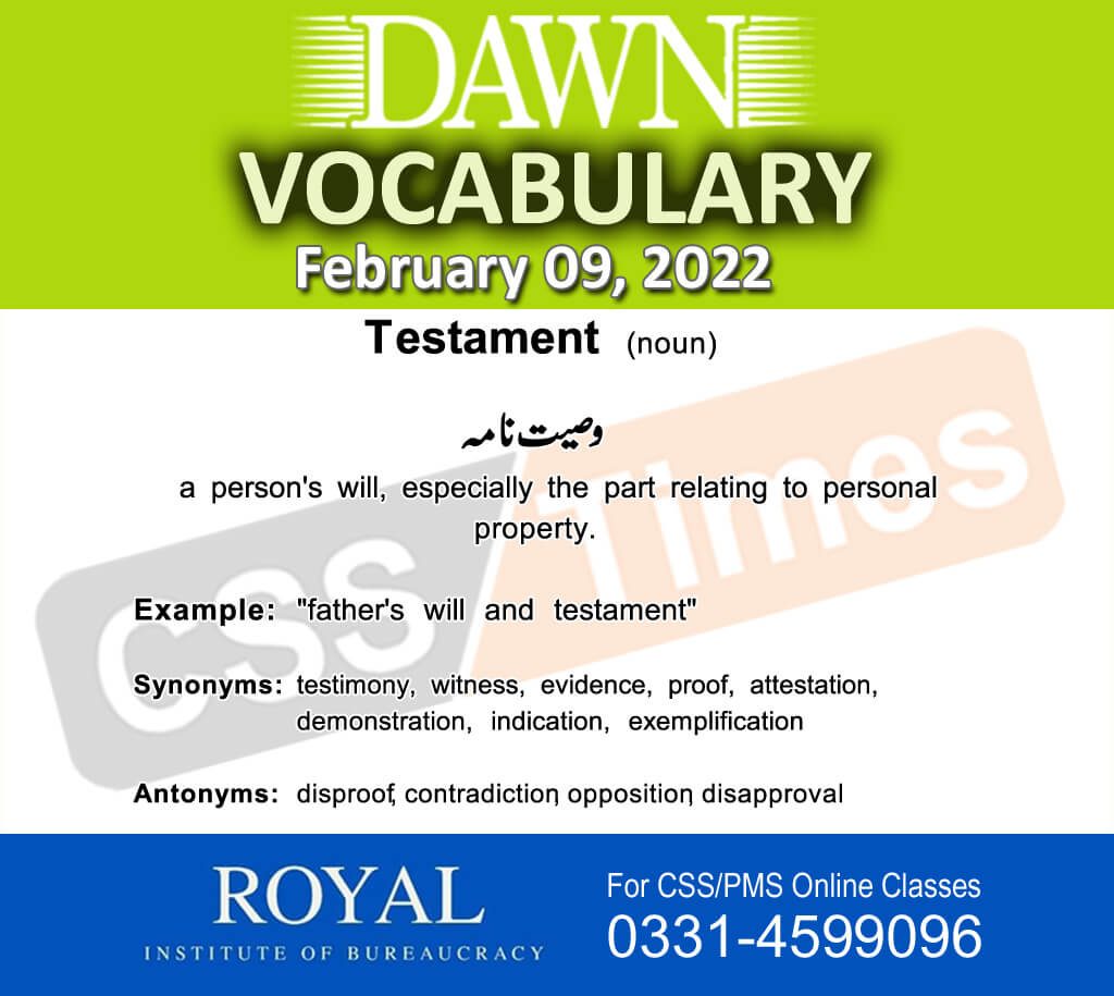 Daily DAWN News Vocabulary with Urdu Meaning (09 February 2022)