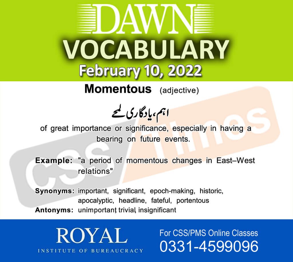 Daily DAWN News Vocabulary with Urdu Meaning (10 February 2022)