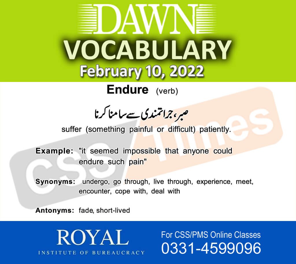 Daily DAWN News Vocabulary with Urdu Meaning (10 February 2022)