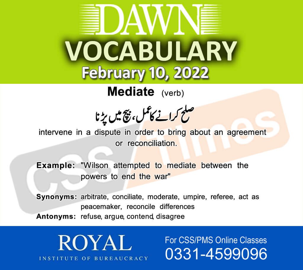 Daily DAWN News Vocabulary with Urdu Meaning (10 February 2022)