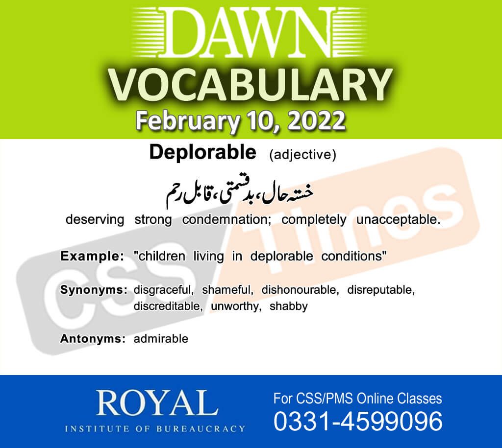 Daily DAWN News Vocabulary with Urdu Meaning (10 February 2022)