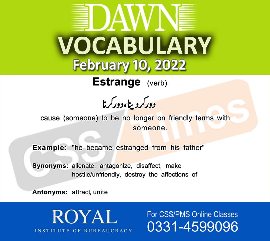 Daily DAWN News Vocabulary with Urdu Meaning (10 February 2022)