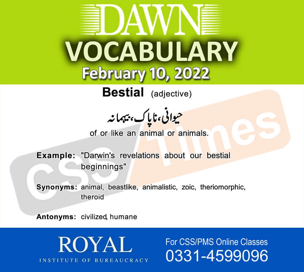 Daily DAWN News Vocabulary with Urdu Meaning (10 February 2022)