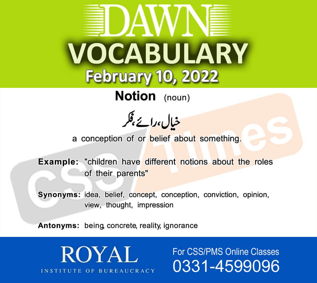 Daily DAWN News Vocabulary with Urdu Meaning (10 February 2022)