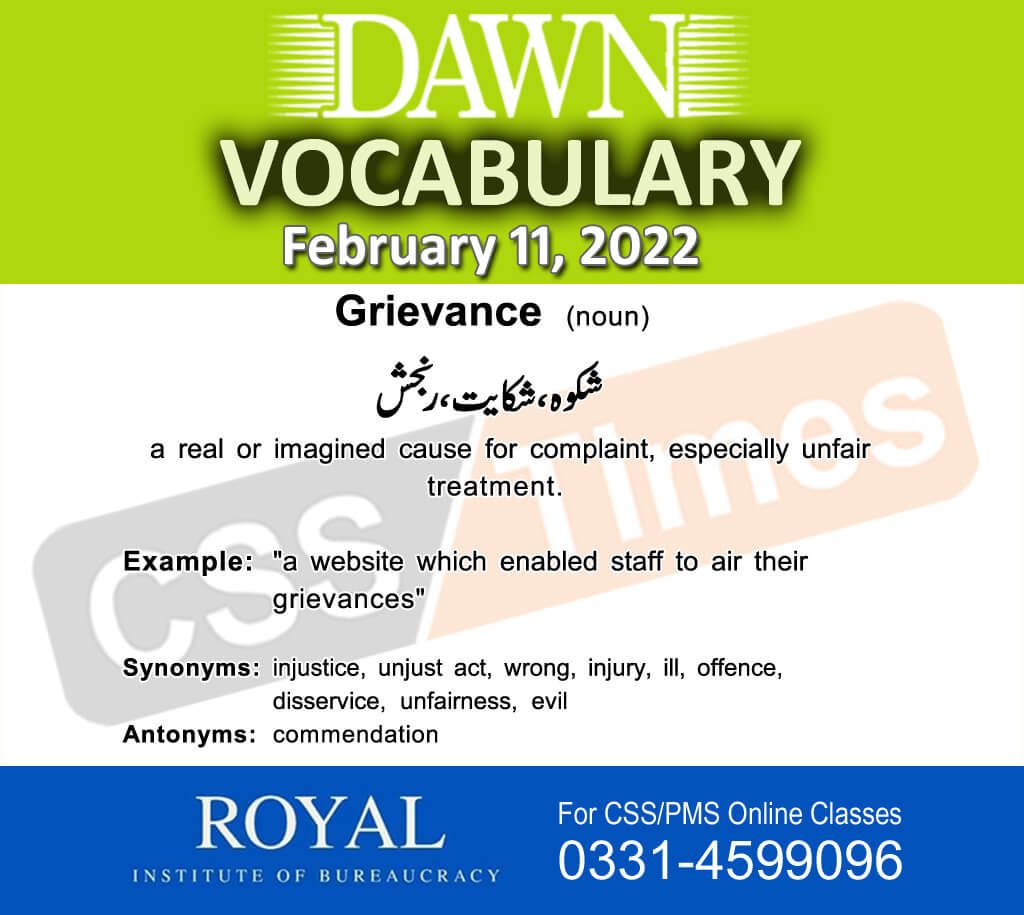 Daily DAWN News Vocabulary with Urdu Meaning (11 February 2022)