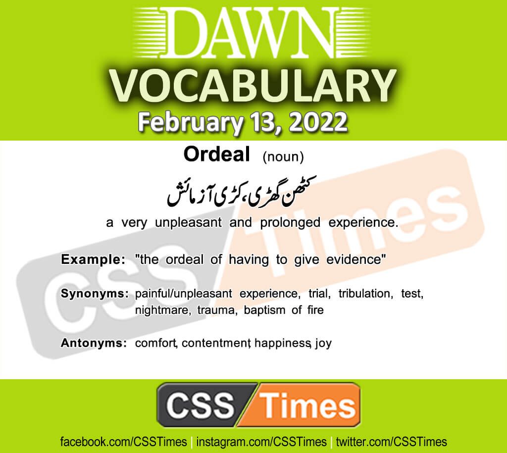 Daily DAWN News Vocabulary with Urdu Meaning (13 February 2022)