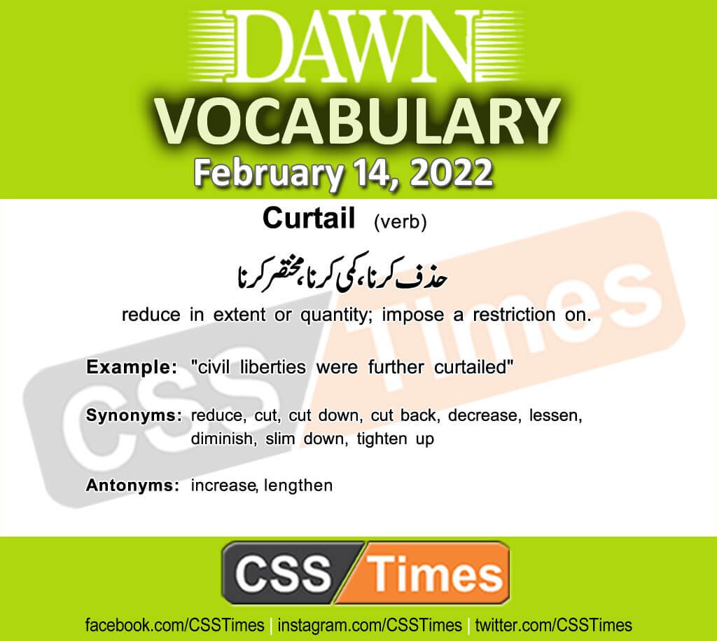 Daily DAWN News Vocabulary with Urdu Meaning (14 February 2022)