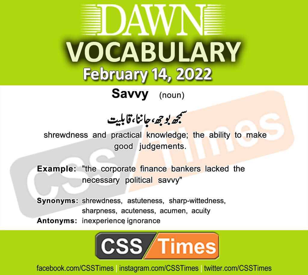 Daily DAWN News Vocabulary with Urdu Meaning (14 February 2022)