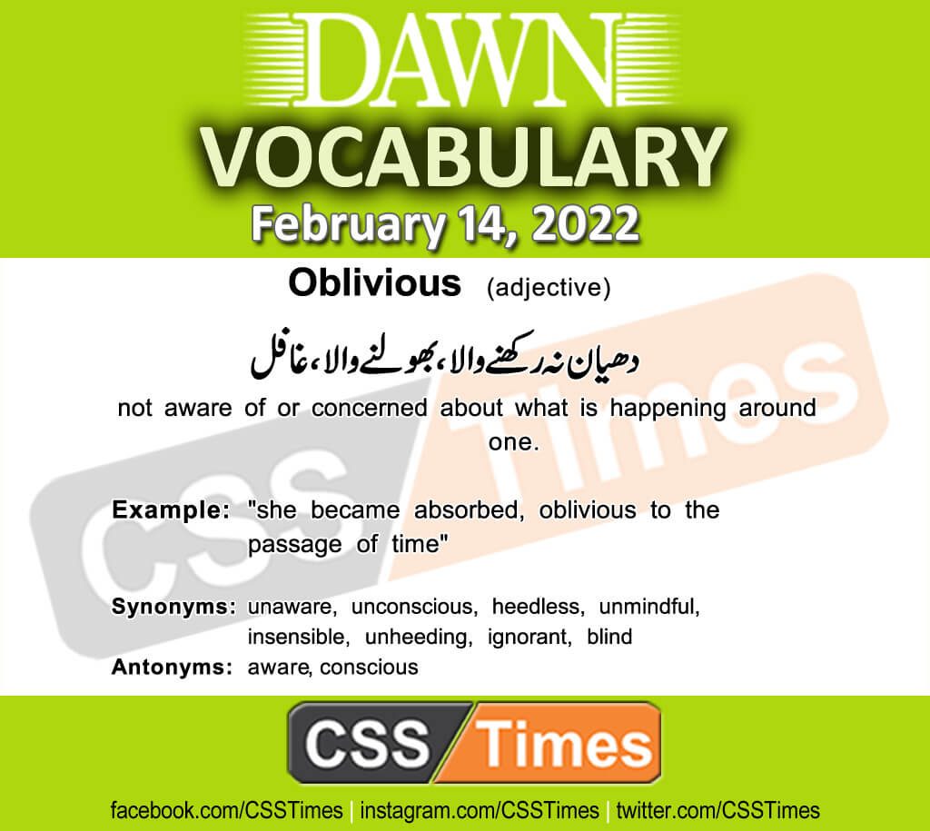 Daily DAWN News Vocabulary with Urdu Meaning (14 February 2022)