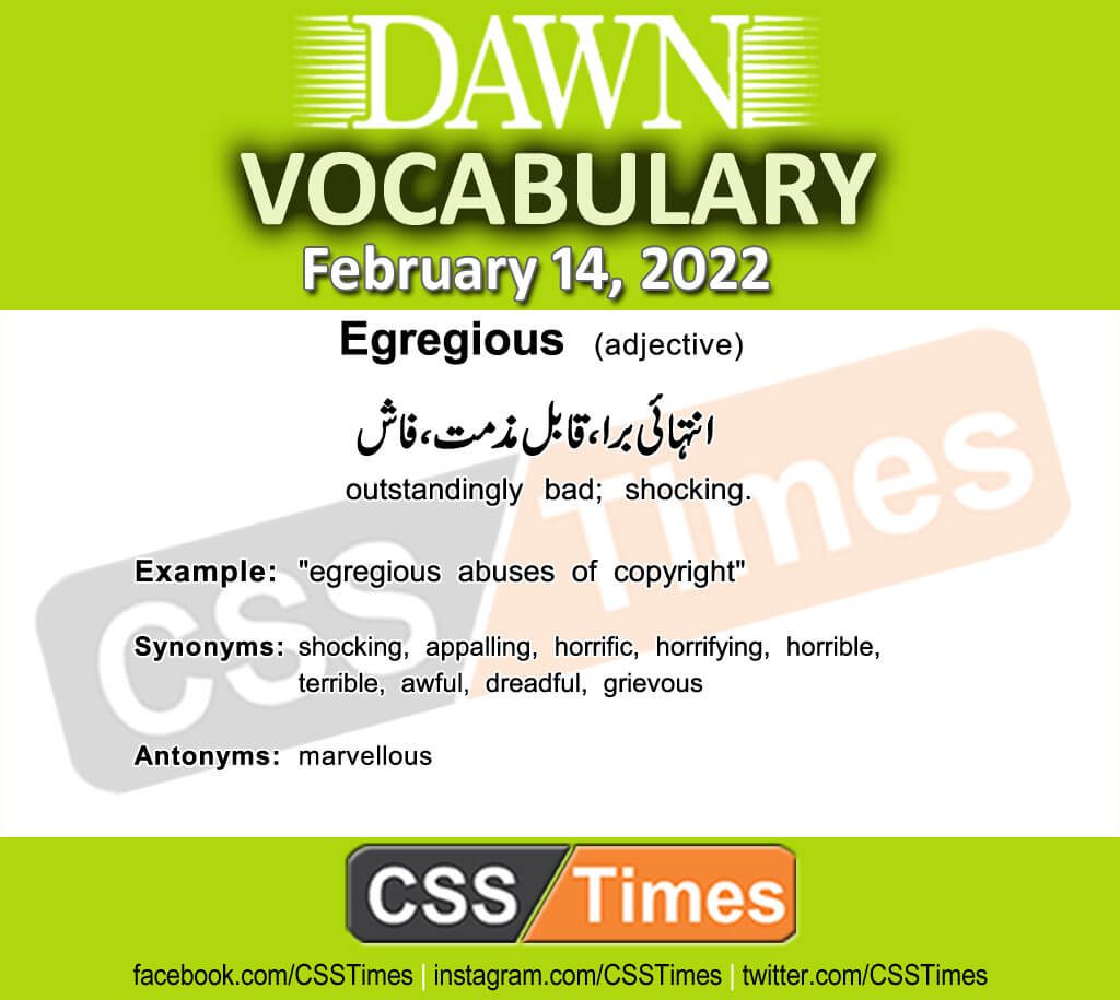 Daily DAWN News Vocabulary with Urdu Meaning (14 February 2022)