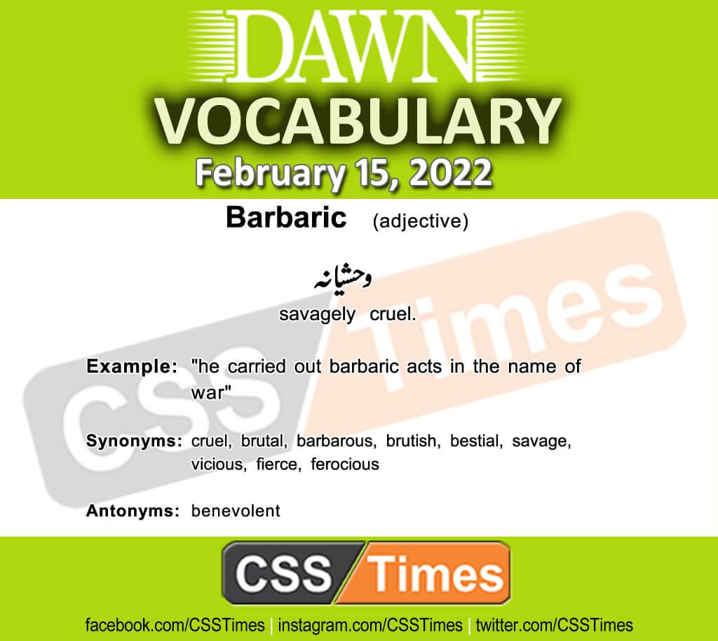 Daily DAWN News Vocabulary with Urdu Meaning (15 February 2022)