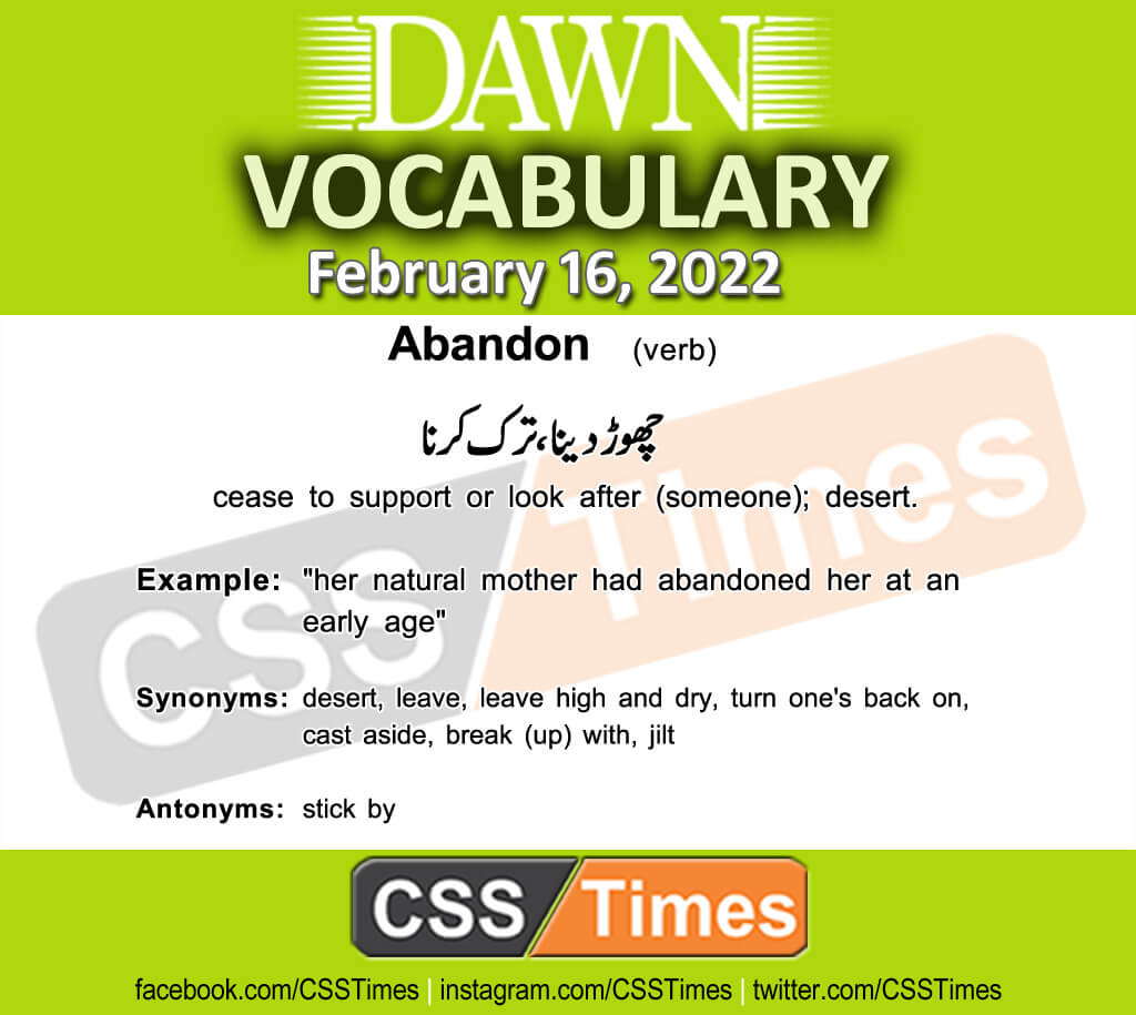 Daily DAWN News Vocabulary with Urdu Meaning (16 February 2022)