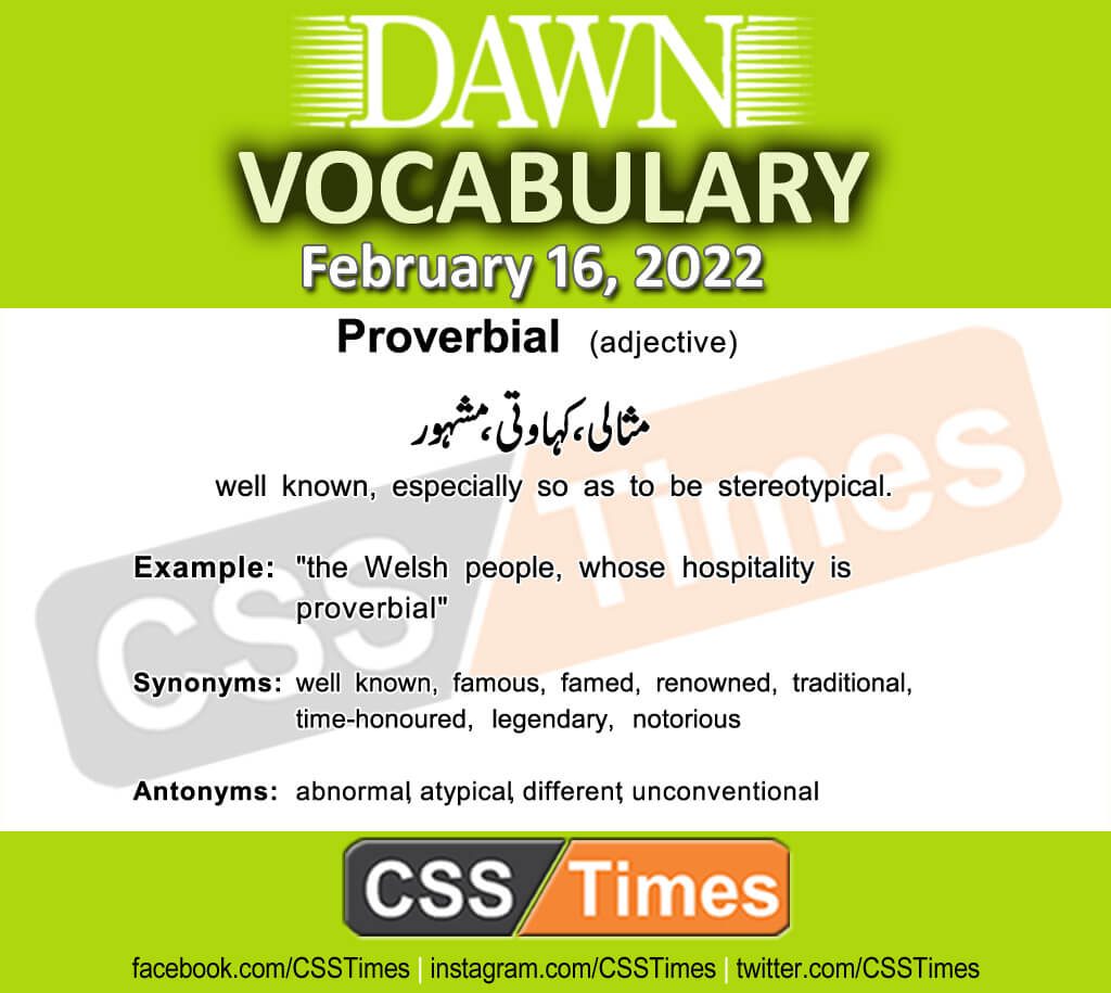Daily DAWN News Vocabulary with Urdu Meaning (16 February 2022)