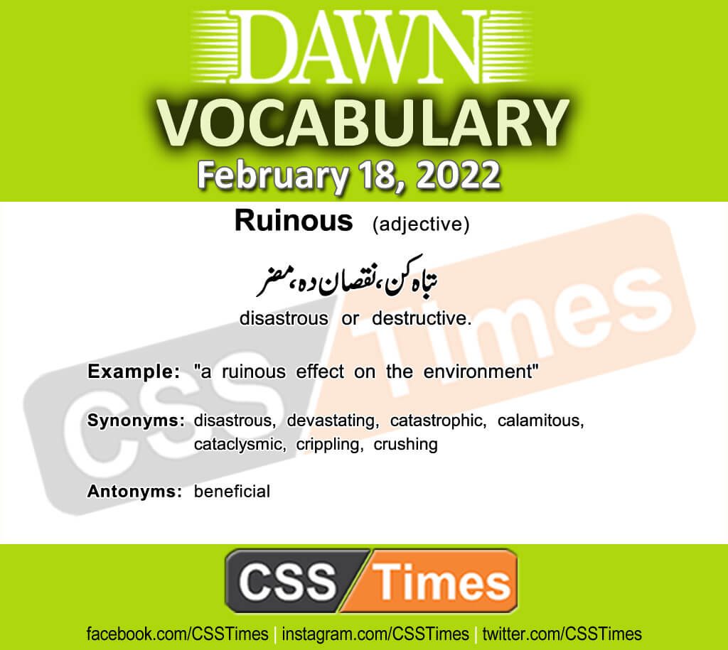 Daily DAWN News Vocabulary with Urdu Meaning (18 February 2022)