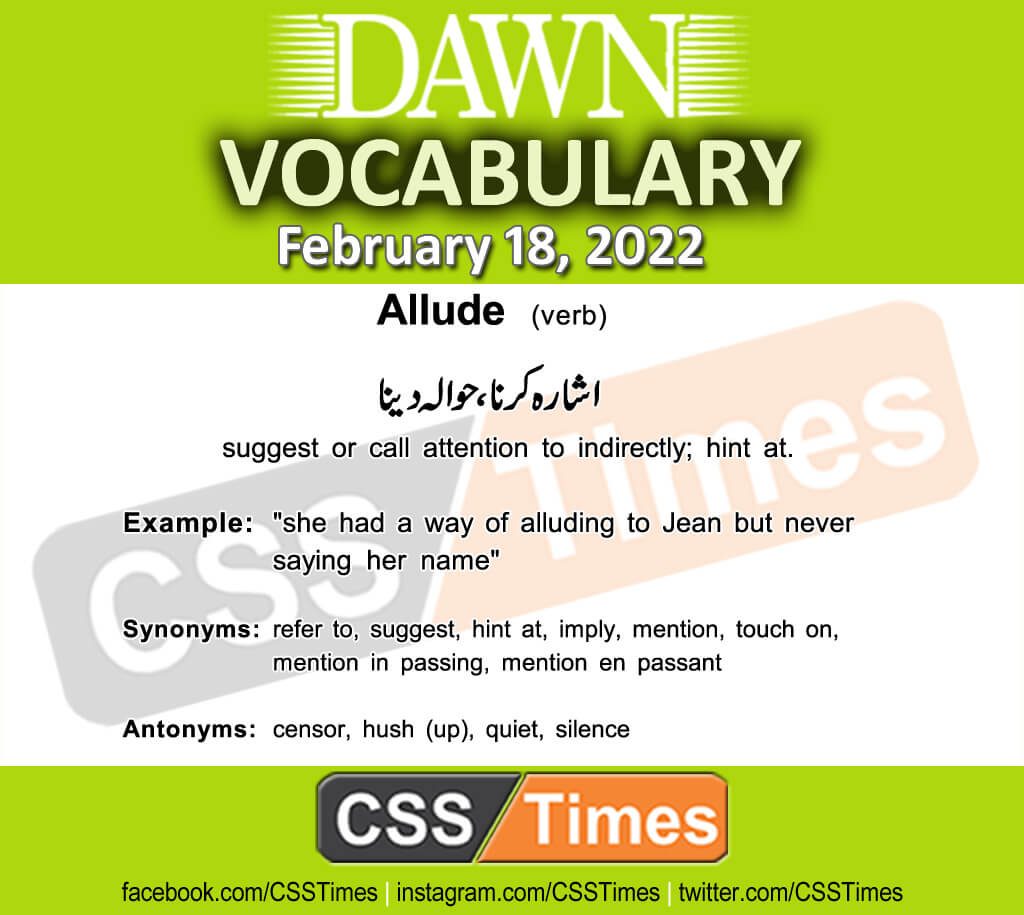 Daily DAWN News Vocabulary with Urdu Meaning (18 February 2022)