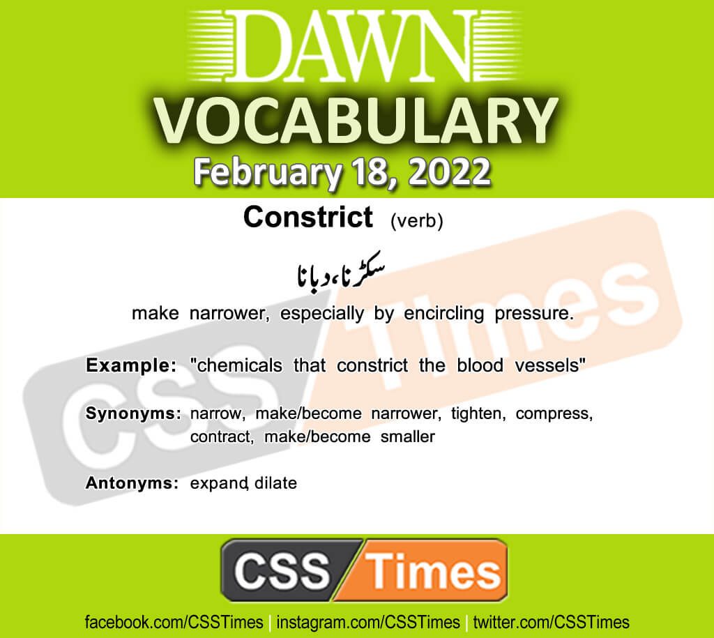 Daily DAWN News Vocabulary with Urdu Meaning (18 February 2022)