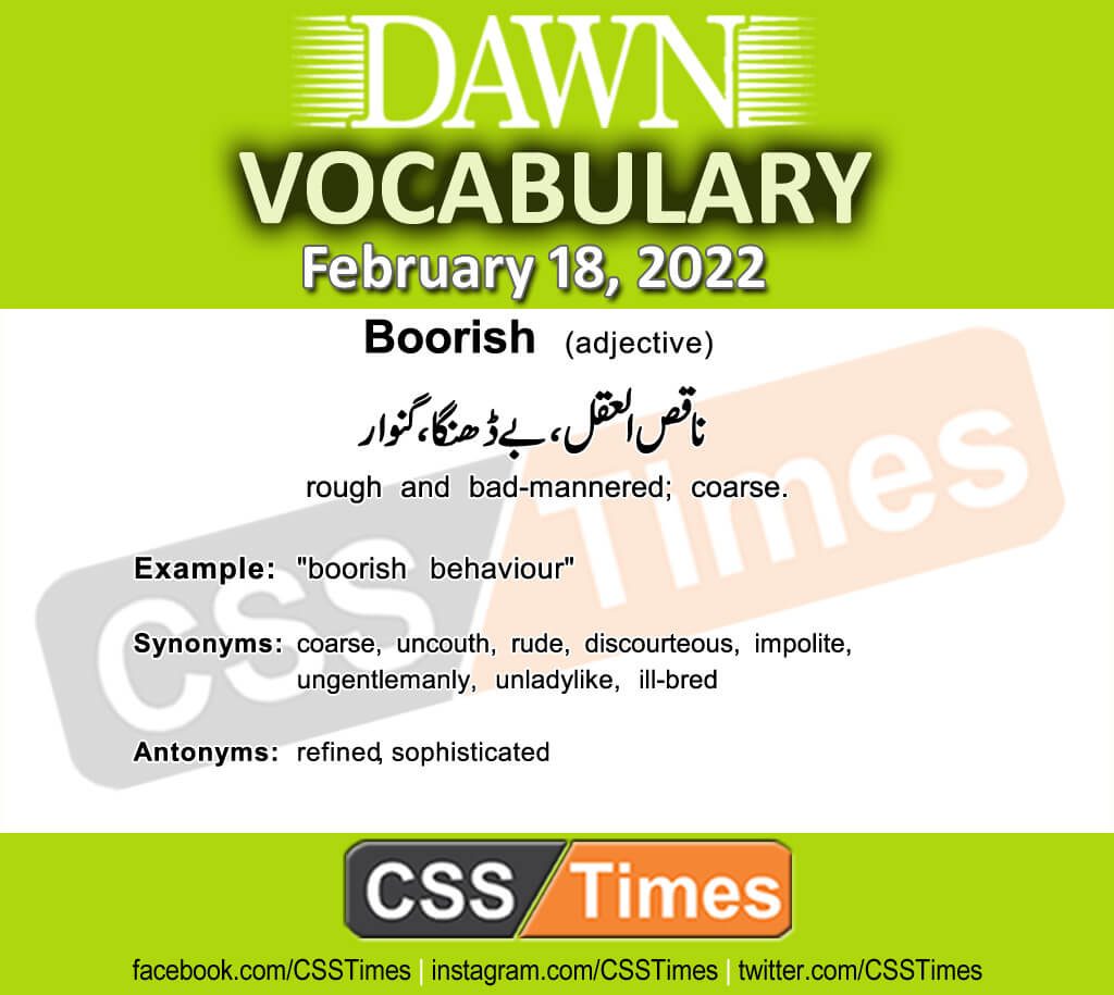 Daily DAWN News Vocabulary with Urdu Meaning (18 February 2022)