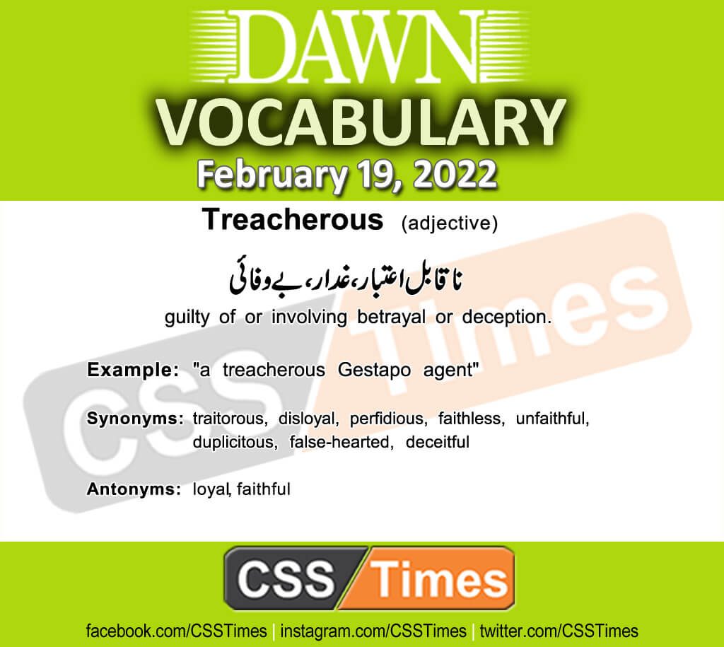 Daily DAWN News Vocabulary with Urdu Meaning (19 February 2022)