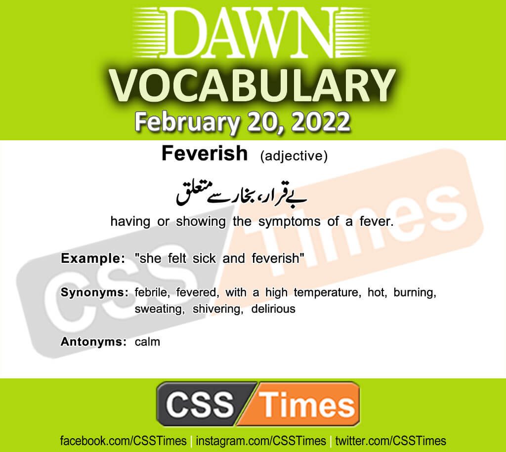 Daily DAWN News Vocabulary with Urdu Meaning (20 February 2022)